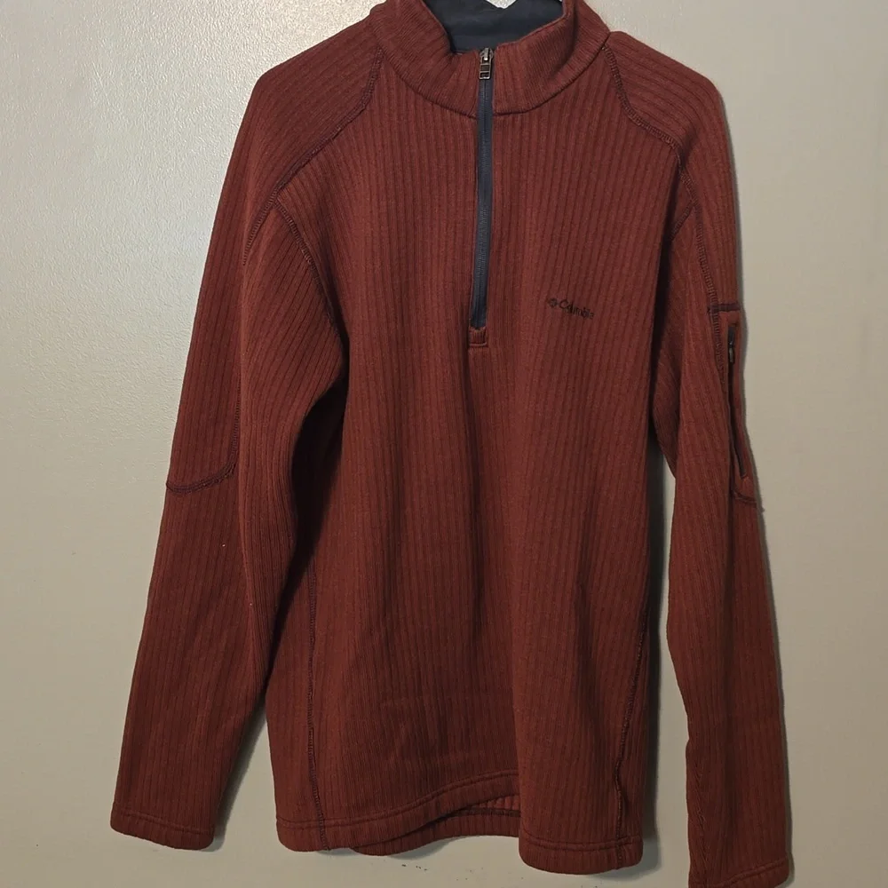 Columbia Long Sleeve Quarterzip Pullover Fleece Brown‎ Mens Size Large - Picture 2 of 4
